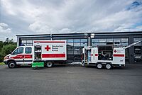 Fahrzeuge und Technik der DRK-Schnelleinsatzgruppe bereit für den Einsatz